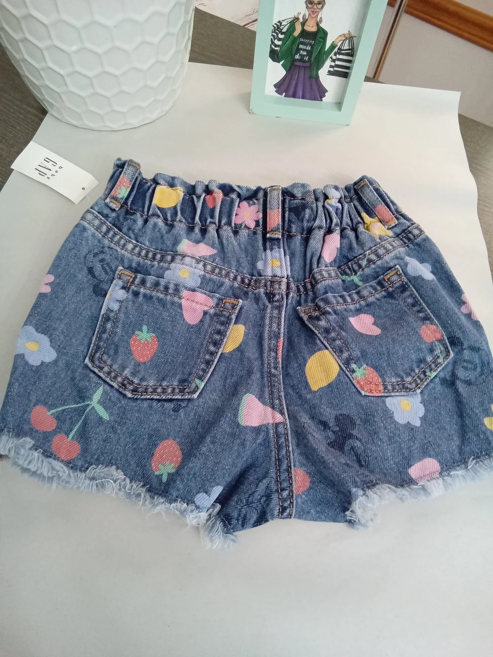 Baby Gap Girls Fruit Floral Denim Shorts Frayed Hem NWT